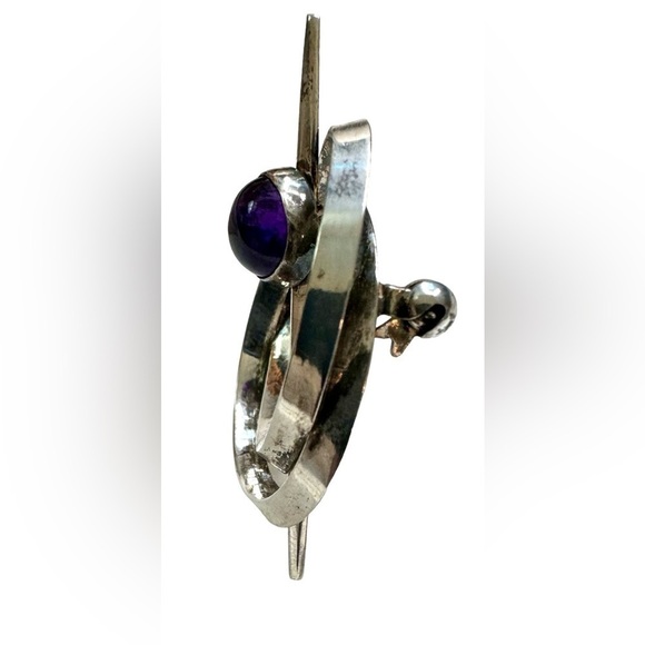 Unique Scandinavian Amethyst Sterling Silver Brooch — Arvo Saarela - Picture 8 of 9